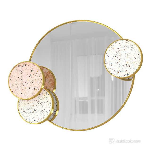 Elegant Round Gold Frame Mirror With Circular Colorful Speckled Decor Elements 3d model