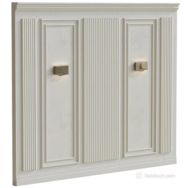 White Interior Wall Panel With Vertical Stripes And Gold Accent Decor 3d model 