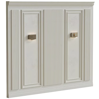 White Interior Wall Panel With Vertical Stripes And Gold Accent Decor 3d model