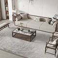 New Chinese-style Sofa Coffee Table Combination Multi-person Sofa Leisure Chair Stool Coffee Table Side Table Lamp Welcome Pine 3d model
