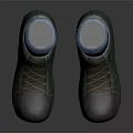 Green Textured Shoes With Blue Sock Like Collar And Orange White Laces