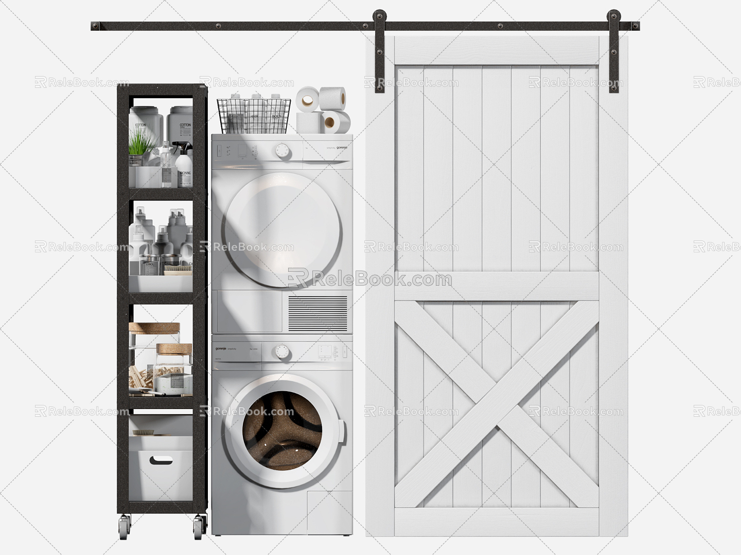 modern barn door washing machine barn door 3d model