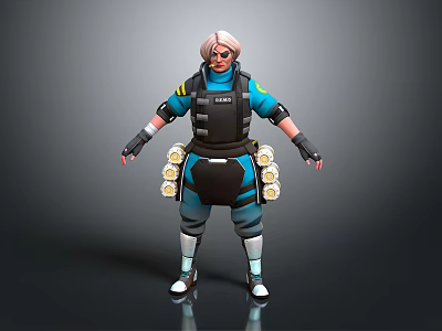 Game Movie Character With Short Hair Blue Outfit Black Vest Tactical Armor Gear 3d model
