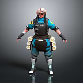 Game Movie Character With Short Hair Blue Outfit Black Vest Tactical Armor Gear