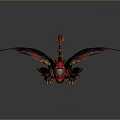Fierce Mythical Creature With Red Black Feathered Wings And Golden Accents Standing