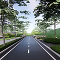 Modern Urban Road Facilities With Lined Trees Green Belts And Lane Markings