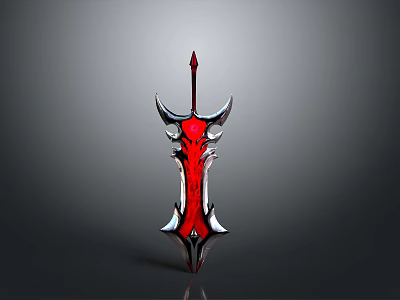 Fantasy Red And Silver Sword With Horned Design Metallic Sharp Edge And Intricate Details 3d model