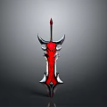 Fantasy Red And Silver Sword With Horned Design Metallic Sharp Edge And Intricate Details