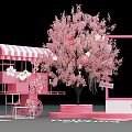 Pink Sakura Tree Display With Decorative Cart Street Sign And Frame