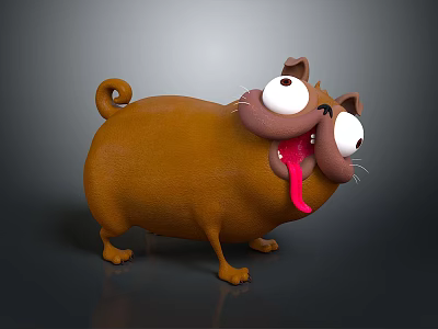Cartoon Character And Chubby Brown Puppy With Big Eyes Curly Tail And Tongue Out 3d model