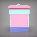 Cartoon Style Bank Building With Pink Light Blue And Purple Colors Columns And Steps