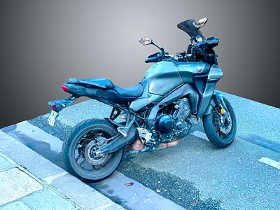 Black Sporty Motorcycle with Rearview Mirrors and Seat Parked on Roadside 3d model