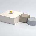Modern Coffee Table Design With White Square And Gray Round Shapes Featuring Plate And Lemon