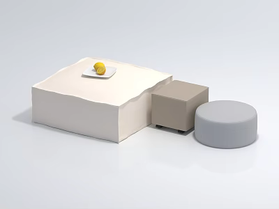 Modern Coffee Table Design With White Square And Gray Round Shapes Featuring Plate And Lemon 3d model