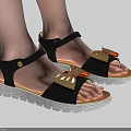 Women's Black Fashion Sandals With Gold Bow Decoration And White Flat Sole