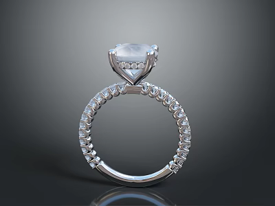 Elegant Silver Ring With Large Center Diamond And Small Side Stones 3d model