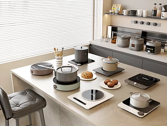 Induction Cooker Smokeless Stove Boiler Cooker Intelligent Electric Rice Cooker Modern Household Appliances Storage Cabinet Bar Counter Bar Chair 3d model