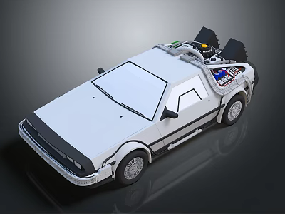 Classic White DeLorean Car With Gull Wing Doors And Roof Mounted Device 3d model