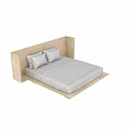 Simple Modern Double Bed With Wooden Headboard And White Mattress