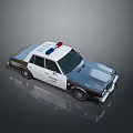 Vintage White And Gray Police Car With Red Lights POLICE Sign And Reflection