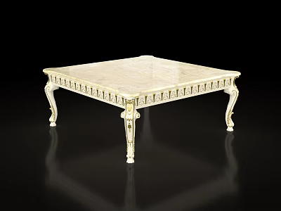 Elegant Classic Square Coffee Table With Ornate Carved Legs And Marble Surface 3d model