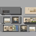 Wall Mounted Multi Compartment Display Cabinets With Books Maps And Decorative Items 3d model