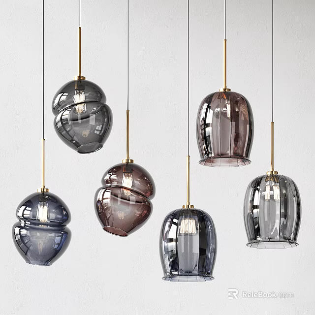 Modern Glass Pendant Lights With Various Colors Gold Details And Decorative Hanging Design 3d model 