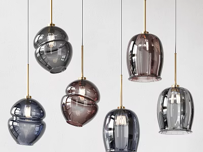 Modern Glass Pendant Lights With Various Colors Gold Details And Decorative Hanging Design 3d model