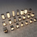 Outdoor Lights with Various Styles Square Rectangular Designs Illuminated on Gray Floor 3d model