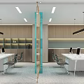 Modern Public Office Space With Open Layout Computer Desks Wooden Walls And Glass Partition