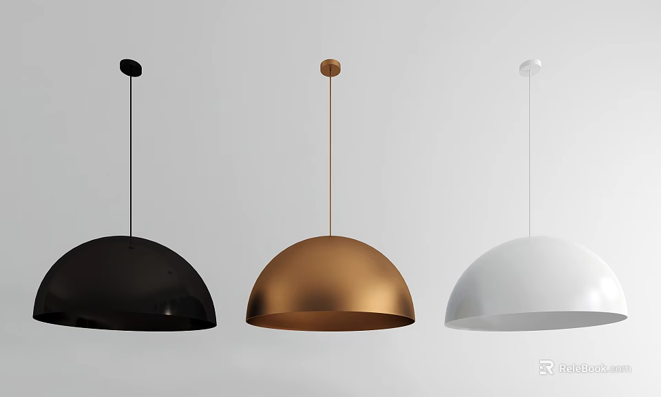 Modern Dome Shaped Pendant Lights in Black Gold and White for Interior Design 3d model 