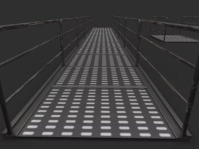 Industrial Metal Grating Bridge Featuring Perforated Floor Panels and Railings 3d model