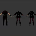 Men's Black Leather Outfit Displayed In Three Different Angles With Boots And Gloves