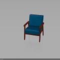 Comfortable Blue Upholstered Chair With Red Wooden Arms Backrest And Legs