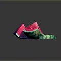 Fresh Watermelon Slices Placed On Pink Surface With Green Rind Sections