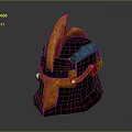 Medieval Style Helmet With Orange Teal Red Accents And Rustic Metallic Design Elements 3d model