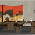 New Chinese Style Tea Table and Chair Tea Table Root Carving Tea Table and Chair 3d model