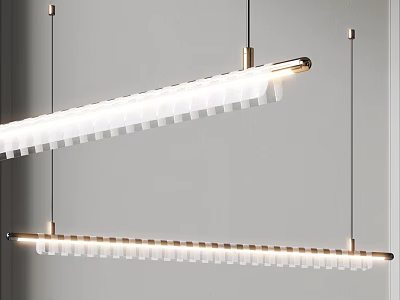 Modern Linear Chandelier With White Cylindrical Shades And Gold Metal Frame Hanging In Interior 3d model