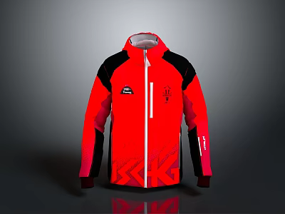 Red And Black Jacket With Zipper Closure Modern Design Elements And Brand Logo 3d model