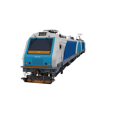 Blue and White Electric Train With Modern Streamlined Exterior Design 3d model