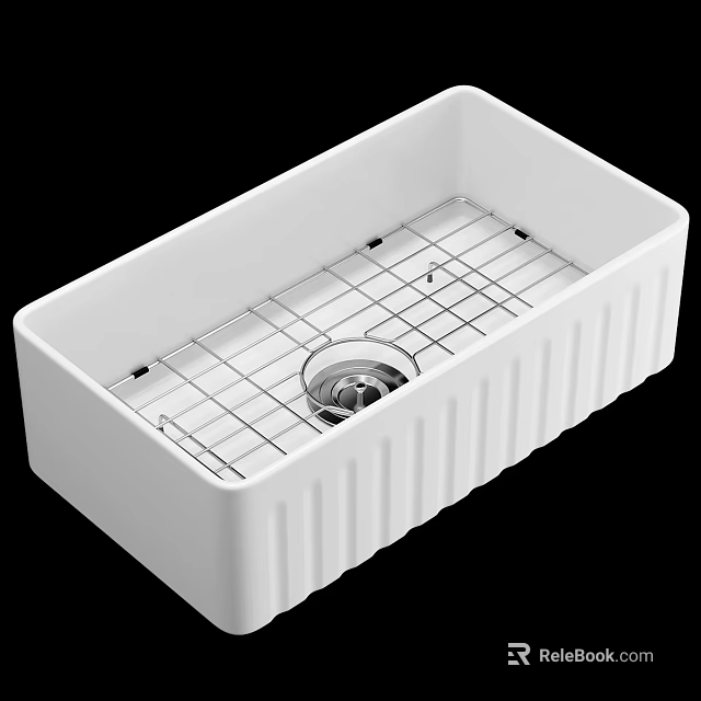 White Rectangular Sink With Vertical Grooves And Metal Grid Rack 3d model 