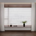 Modern Interior Window With Curtains Blinds Window Sill Plant And Teapot On Wooden Floor