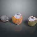 Fresh Tropical Coconuts Featuring Whole Brown And Halved Yellow Green Fruits