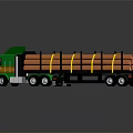 Green Logging Truck Carrying Stacked Logs Secured With Yellow Straps On Flatbed 3d model
