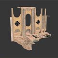 Yellow Decorative Architectural Structure With Circular Arch Black Diamond Decorations And Stone Base