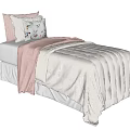 Cozy Children's Bed With White Sheets Pink Blanket And Decorative Pillows