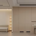 Modern Wooden Staircase With Edge Lighting Glass Railing Potted Plant And Round Lamps