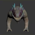 Colorful Fantasy Mythical Creature 3D Model With Blue Horns Red Eyes Sharp Teeth And Claws