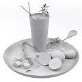 Fresh Lime Mint Drink With Ice Cubes And Bar Tools On Black Tray