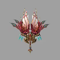 Ornate Mythical Weapon With Feather Details Golden Accents And Blue Gemstones